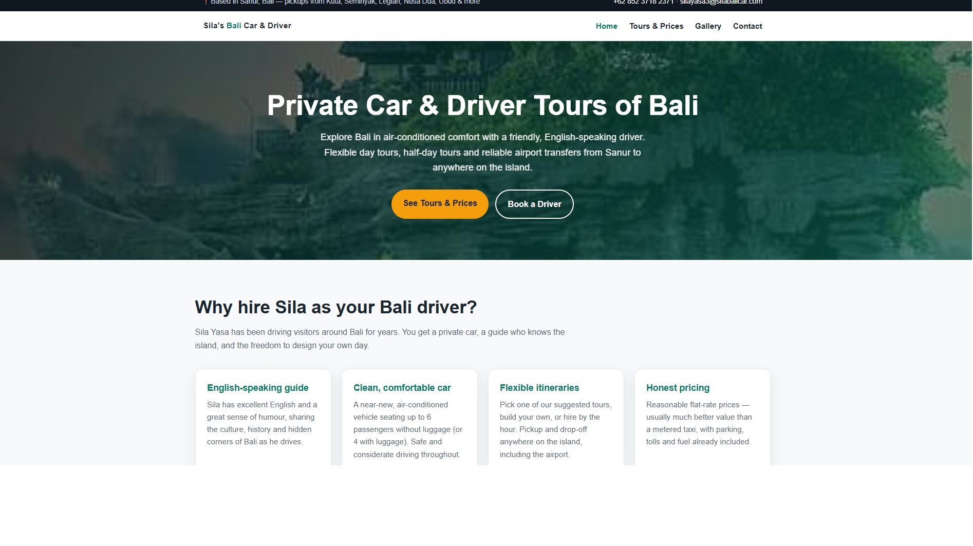 Sila's Bali Car & Driver website screenshot