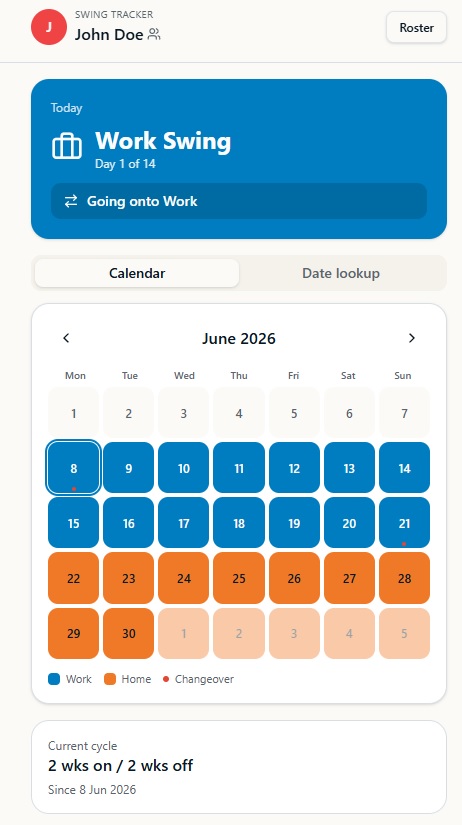Swing Tracker website screenshot