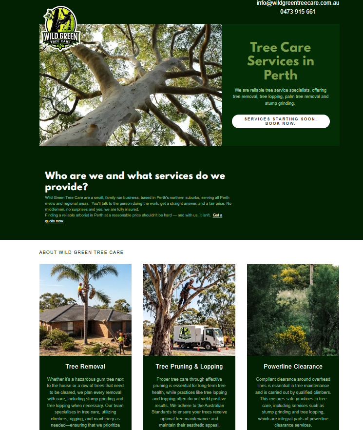 Wild Green Tree Care website screenshot